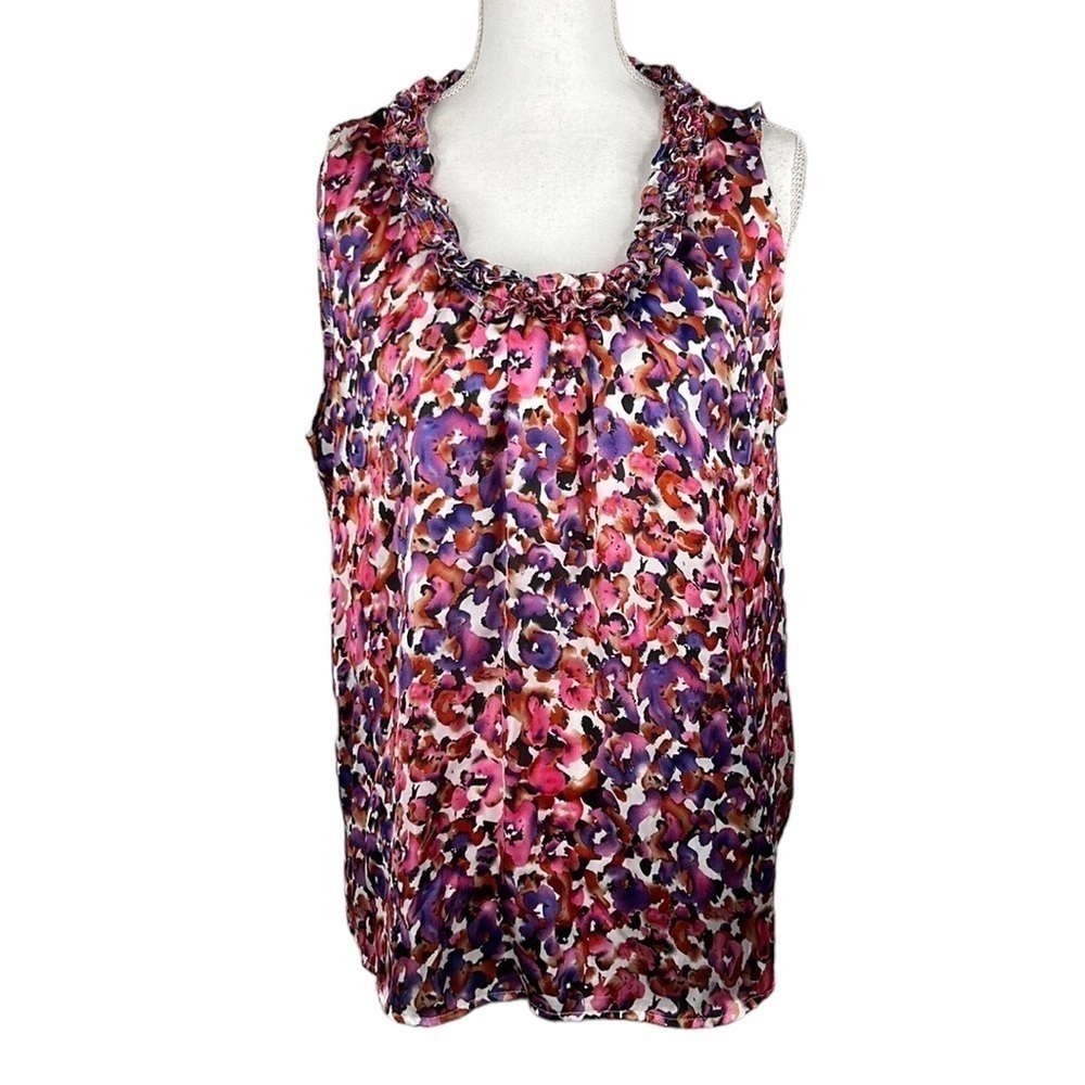 Elementz Floral Ruffle Neck Short Sleeve Top Size Large